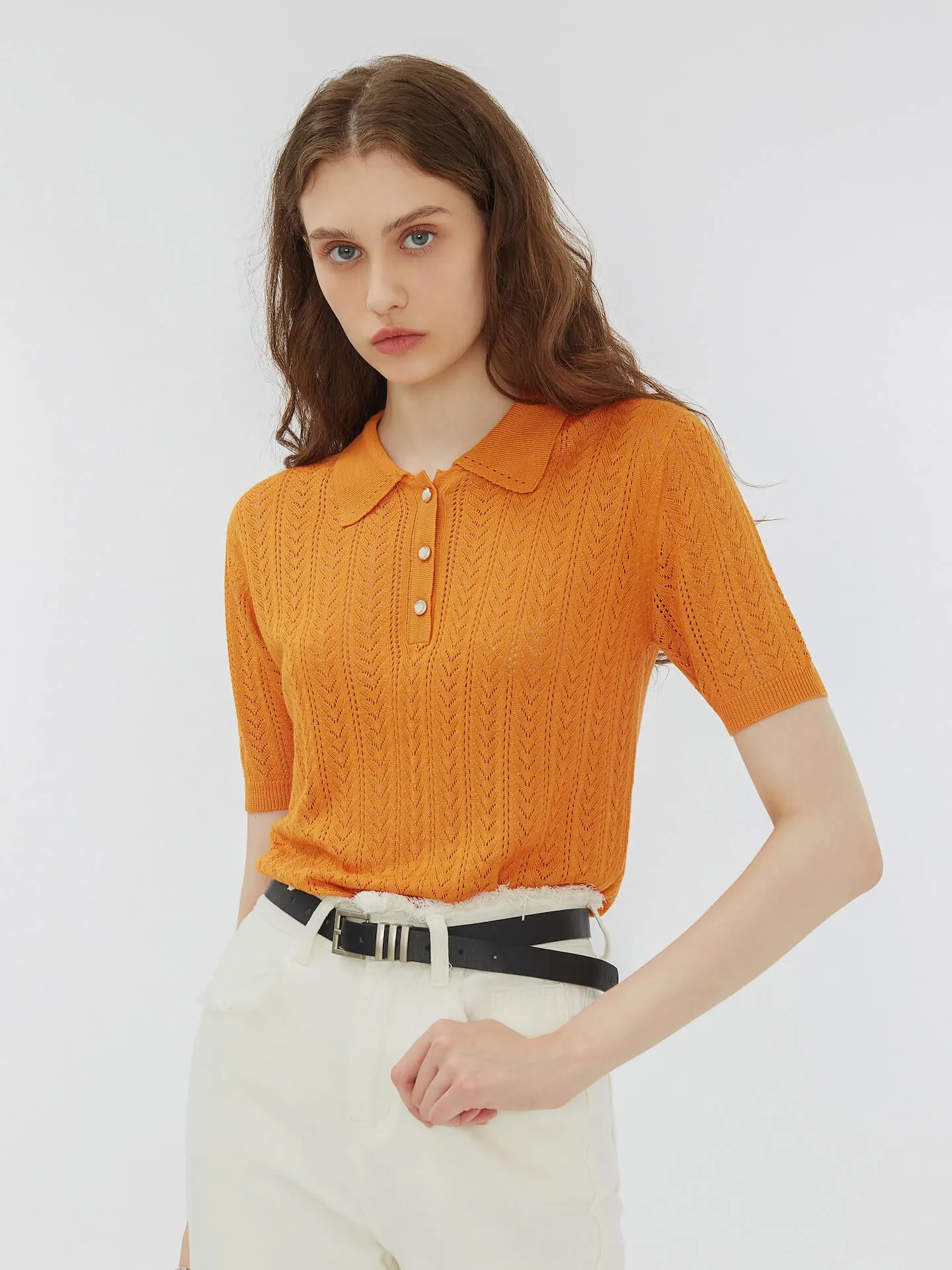 Polo Collar Short Sleeve Knit Top