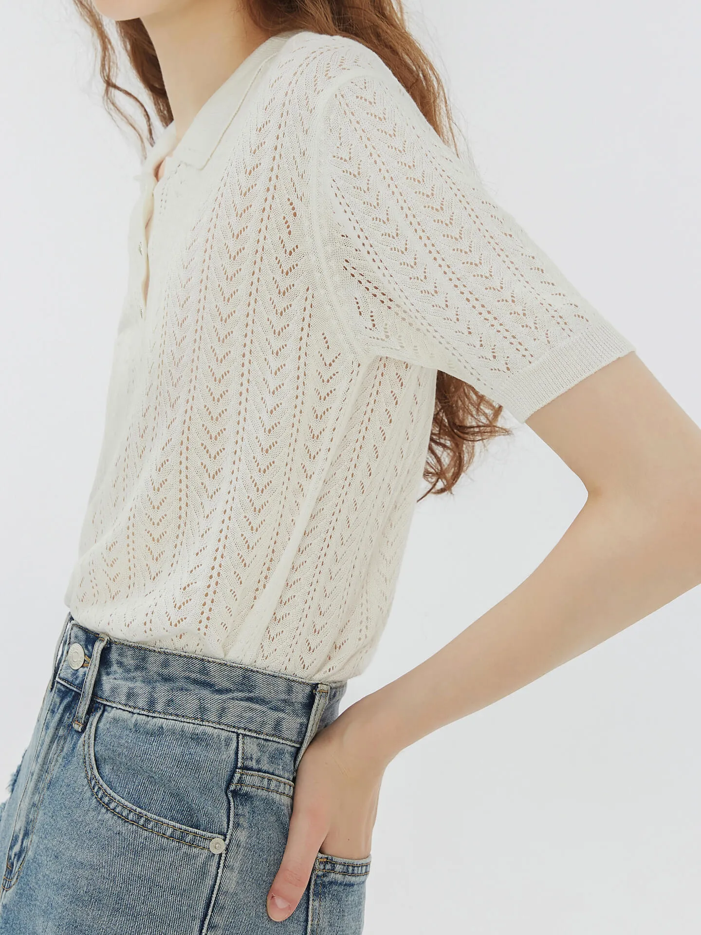 Polo Collar Short Sleeve Knit Top