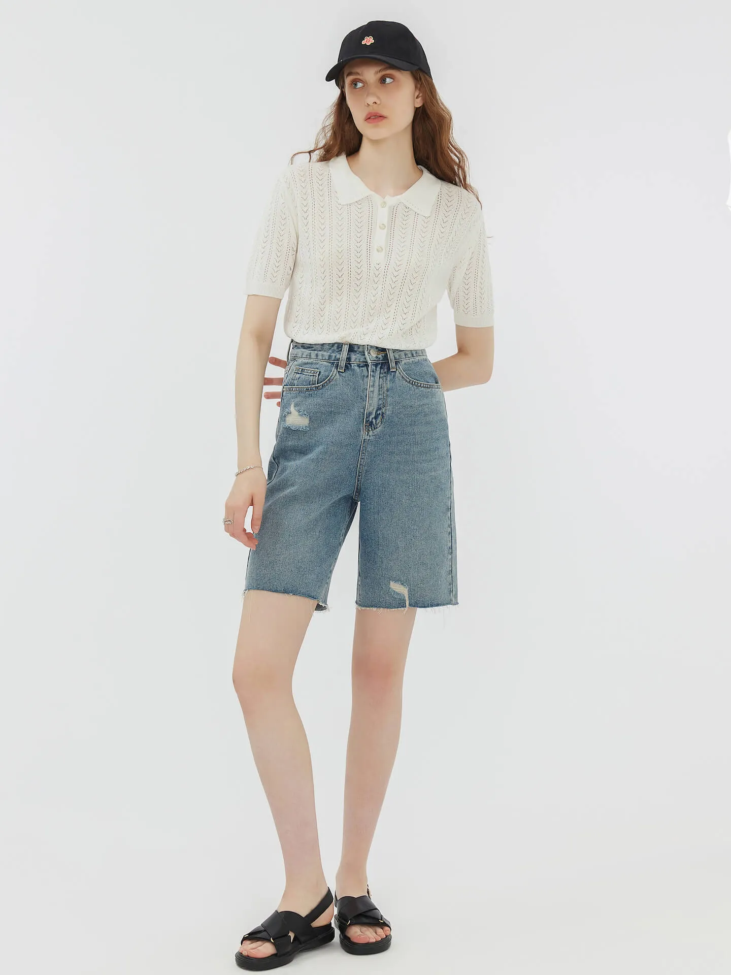 Polo Collar Short Sleeve Knit Top