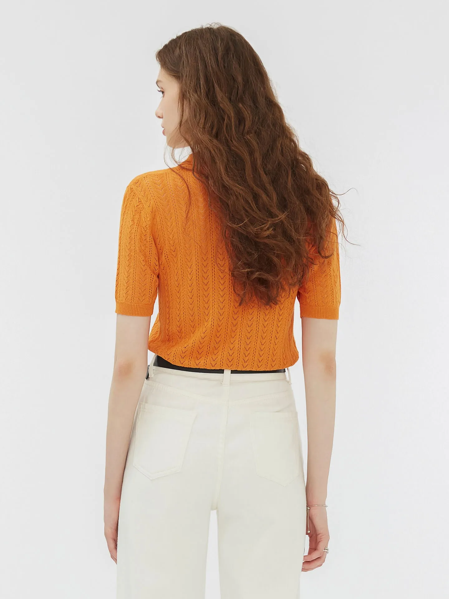 Polo Collar Short Sleeve Knit Top