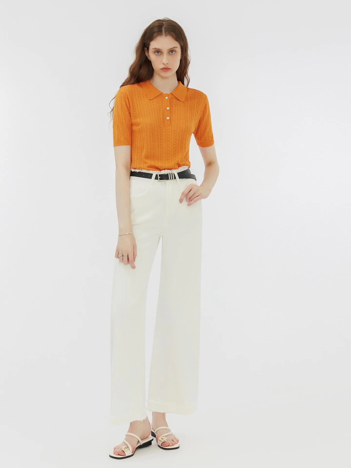 Polo Collar Short Sleeve Knit Top