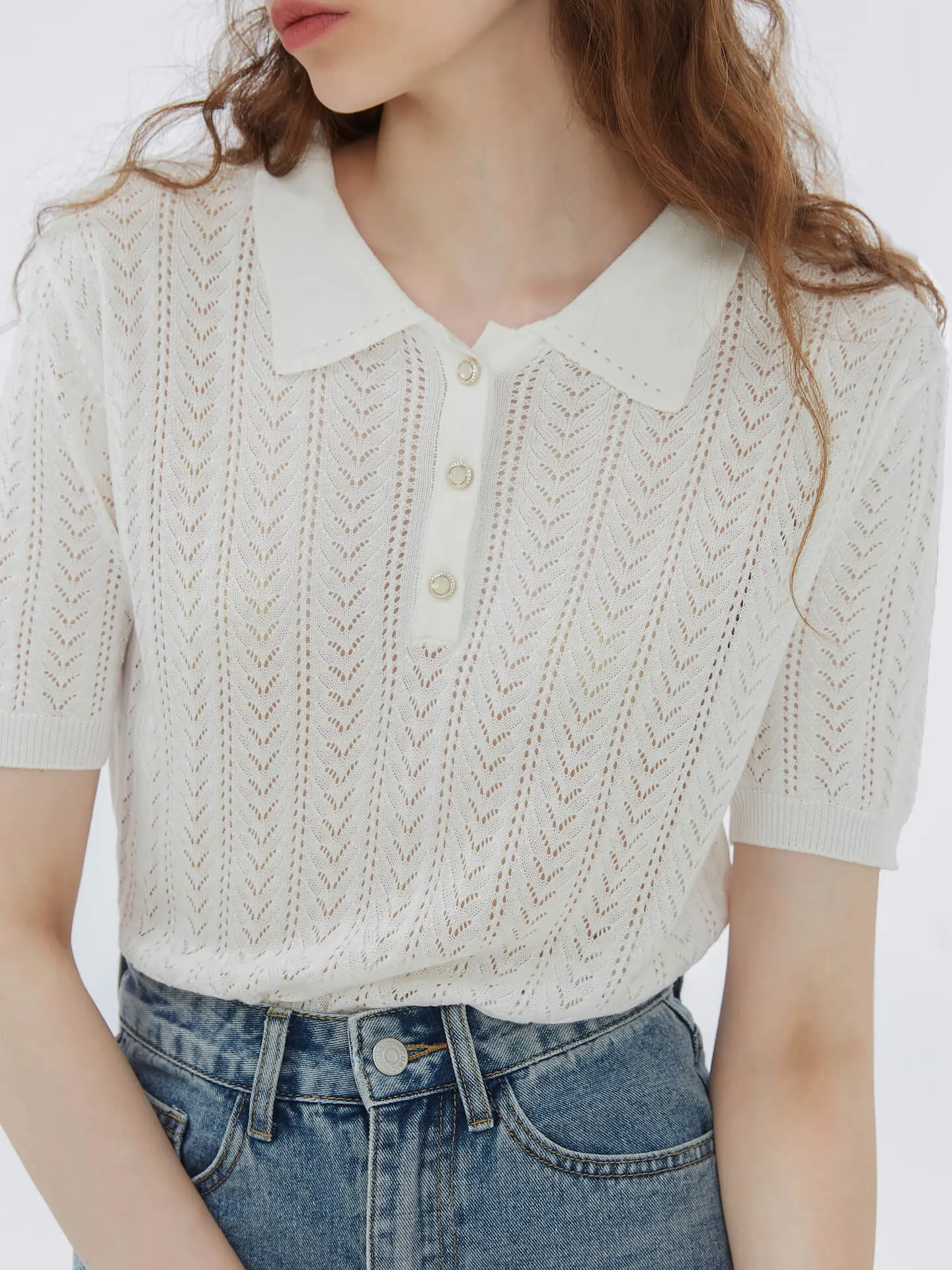Polo Collar Short Sleeve Knit Top