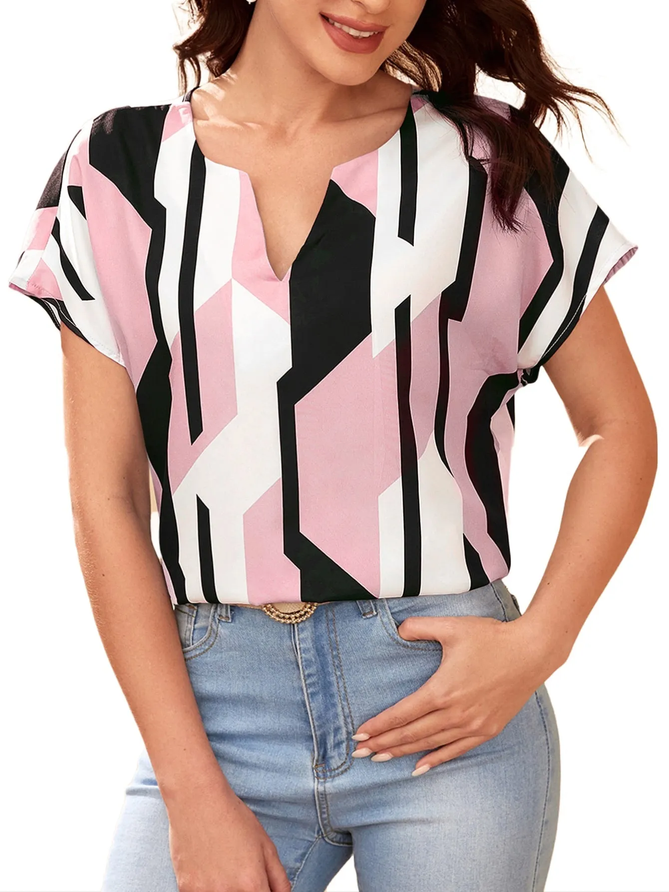Printed Regular Sleeves V-Neck Crepe Top
