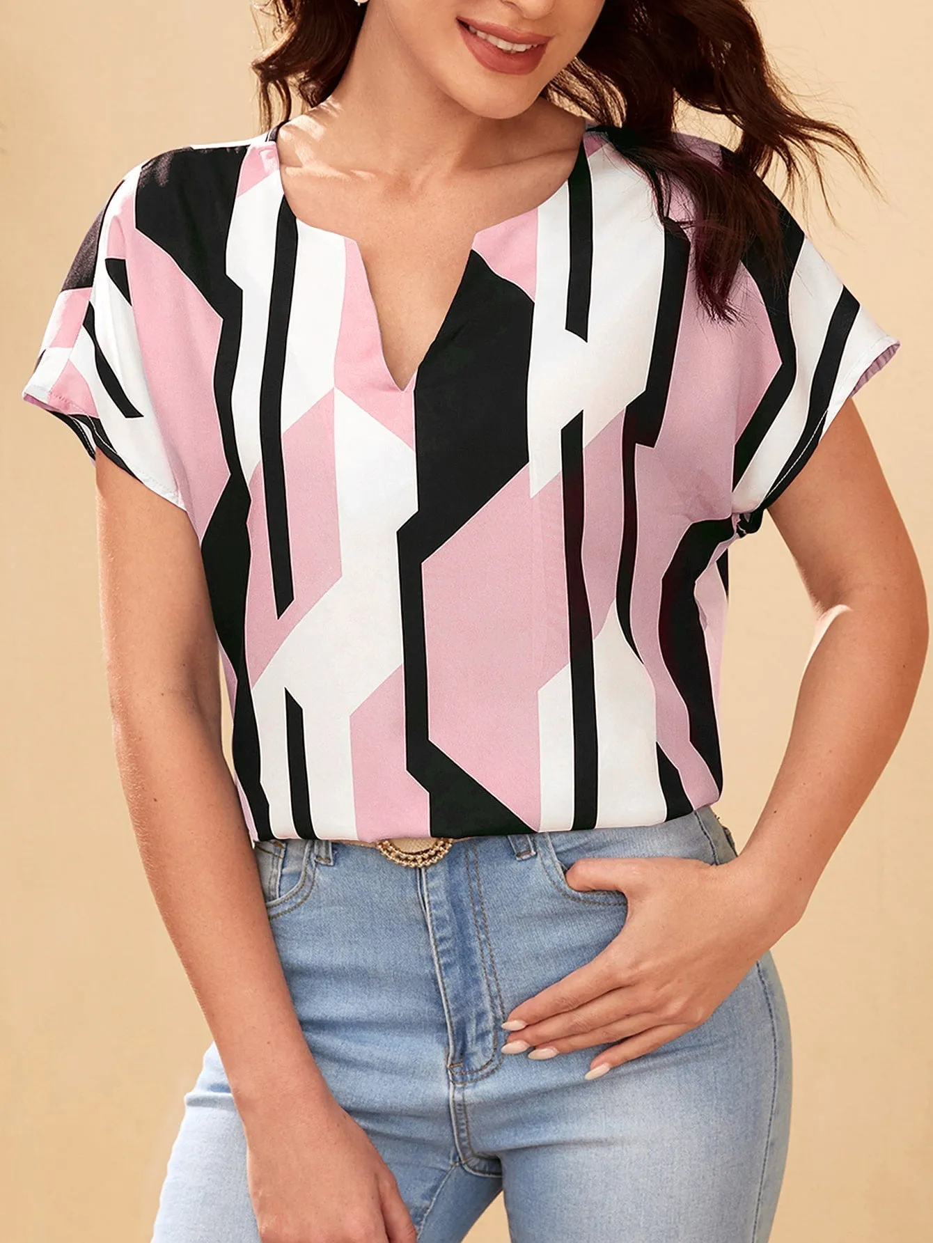 Printed Regular Sleeves V-Neck Crepe Top
