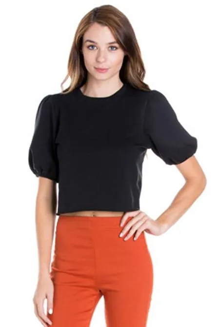 PUFF SLEEVE CROP TOP WHITE