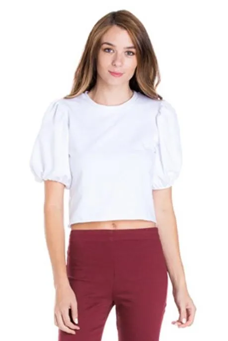 PUFF SLEEVE CROP TOP WHITE