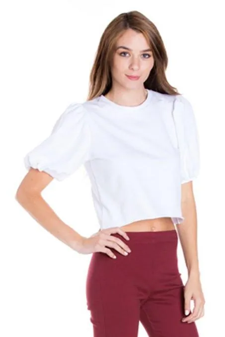 PUFF SLEEVE CROP TOP WHITE
