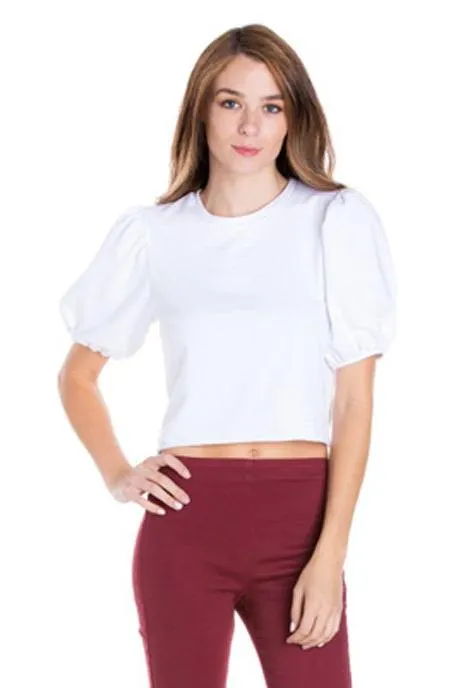 PUFF SLEEVE CROP TOP WHITE