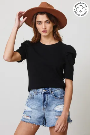 puff sleeves solid top - black