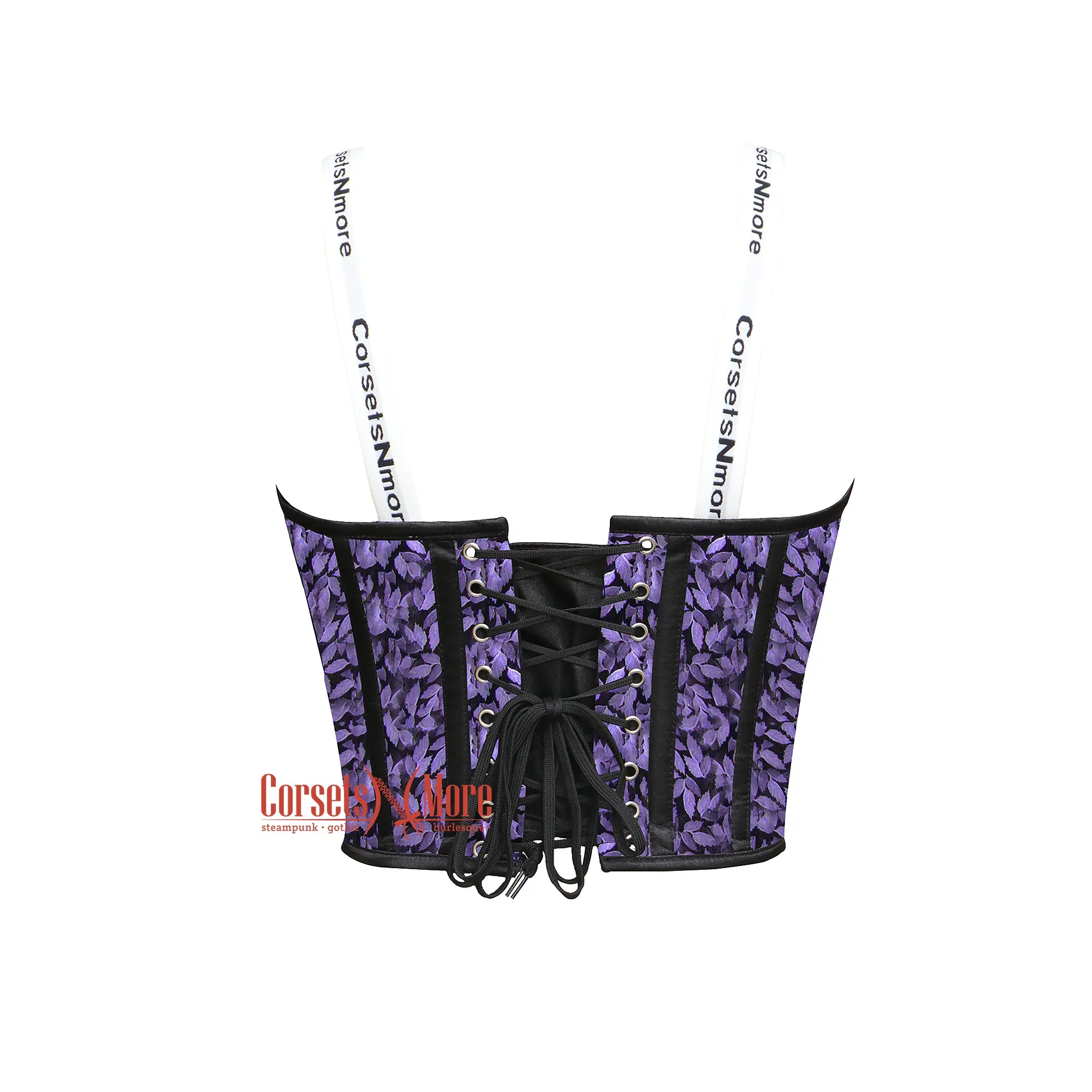 Purple Leaf Printed Leather Crop Corset Overbust Bustier Steampunk Plus Size Halloween Crop Top