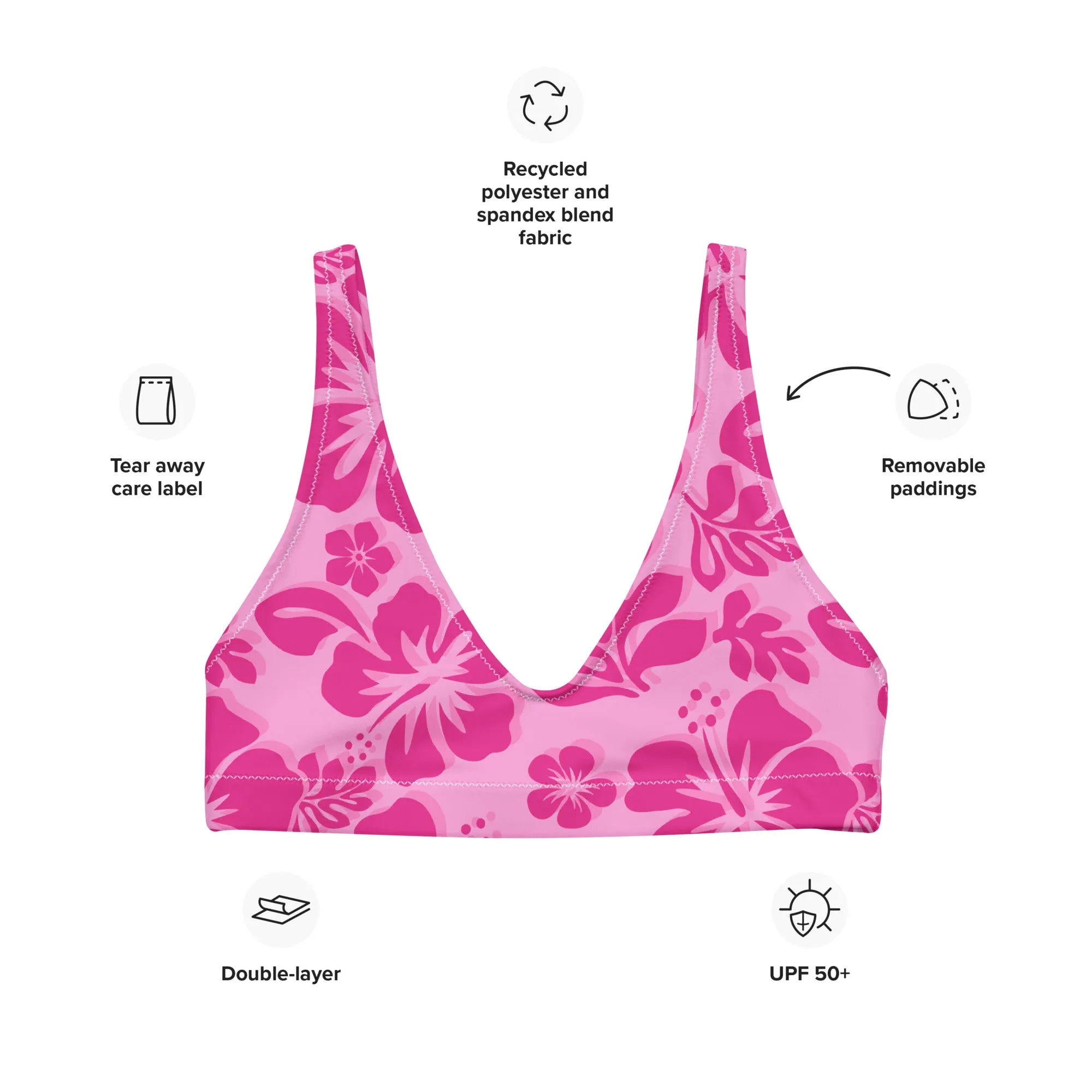 Raspberry Pinks Hawaiian Flowers Halter Bikini Top