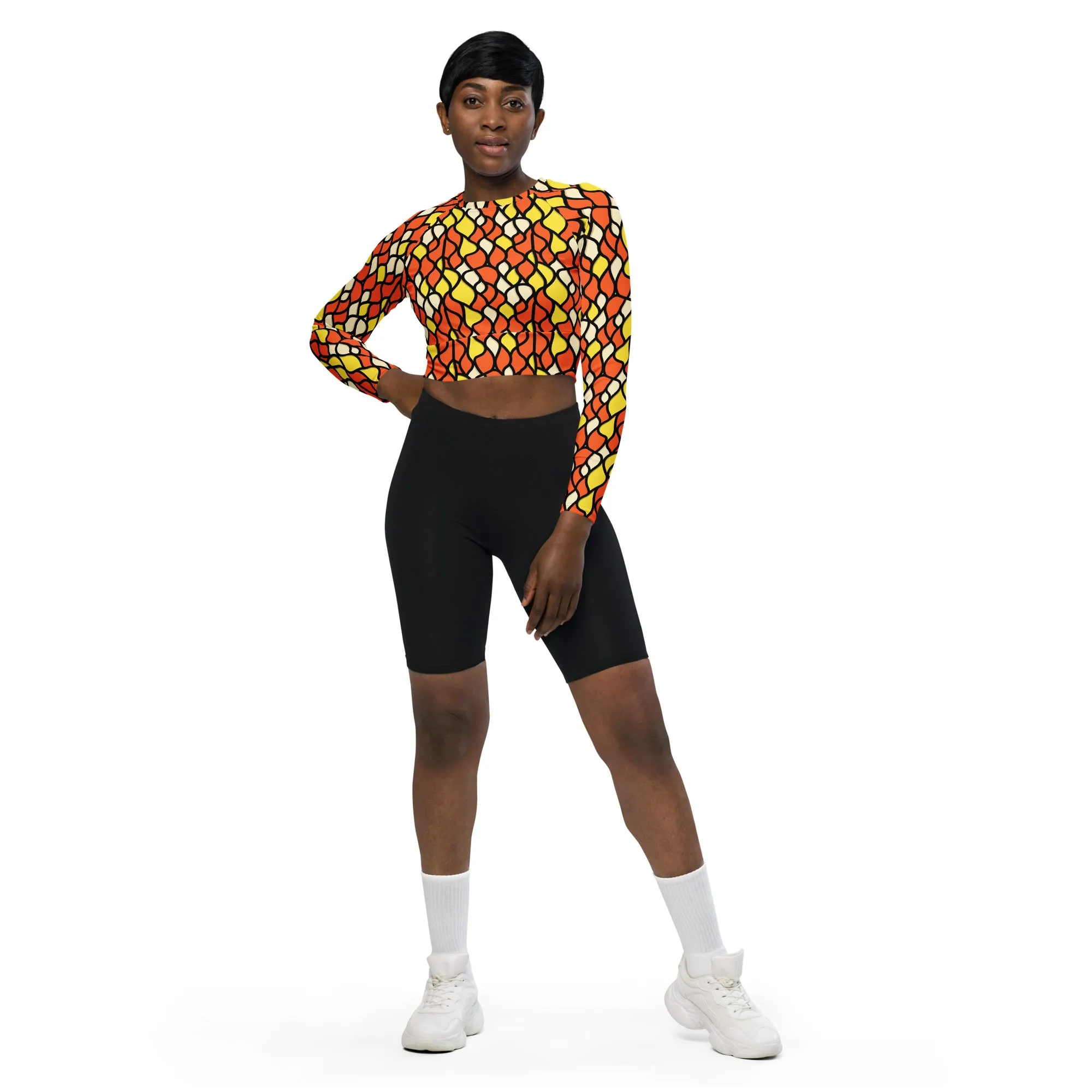 Recycled Long-sleeve Crop Top Honeycomb