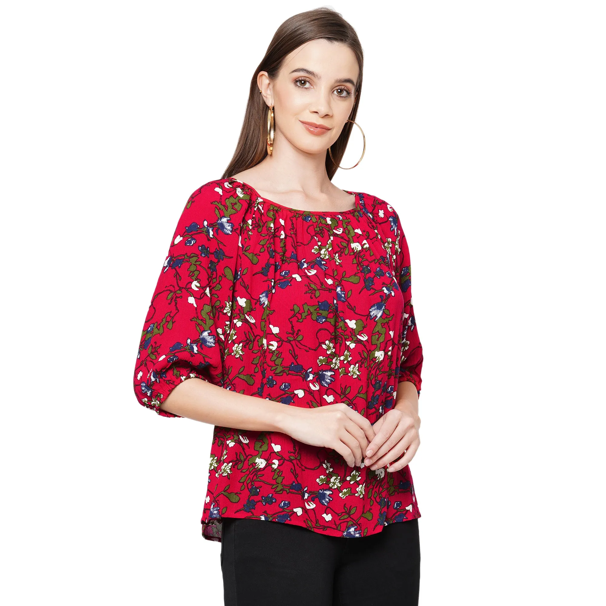 Red Floral Printed Top