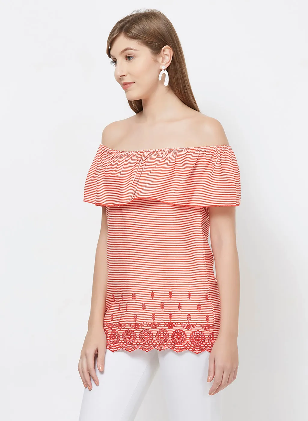 Red Off Shoulder Stripe Top