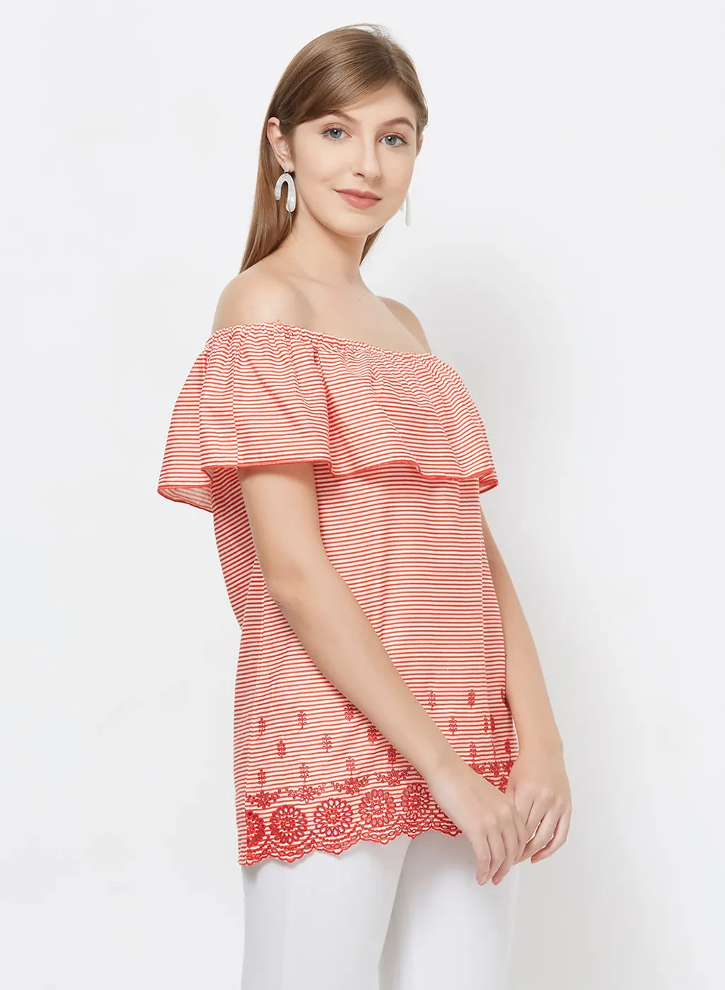 Red Off Shoulder Stripe Top