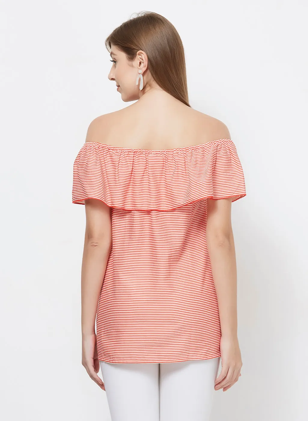 Red Off Shoulder Stripe Top