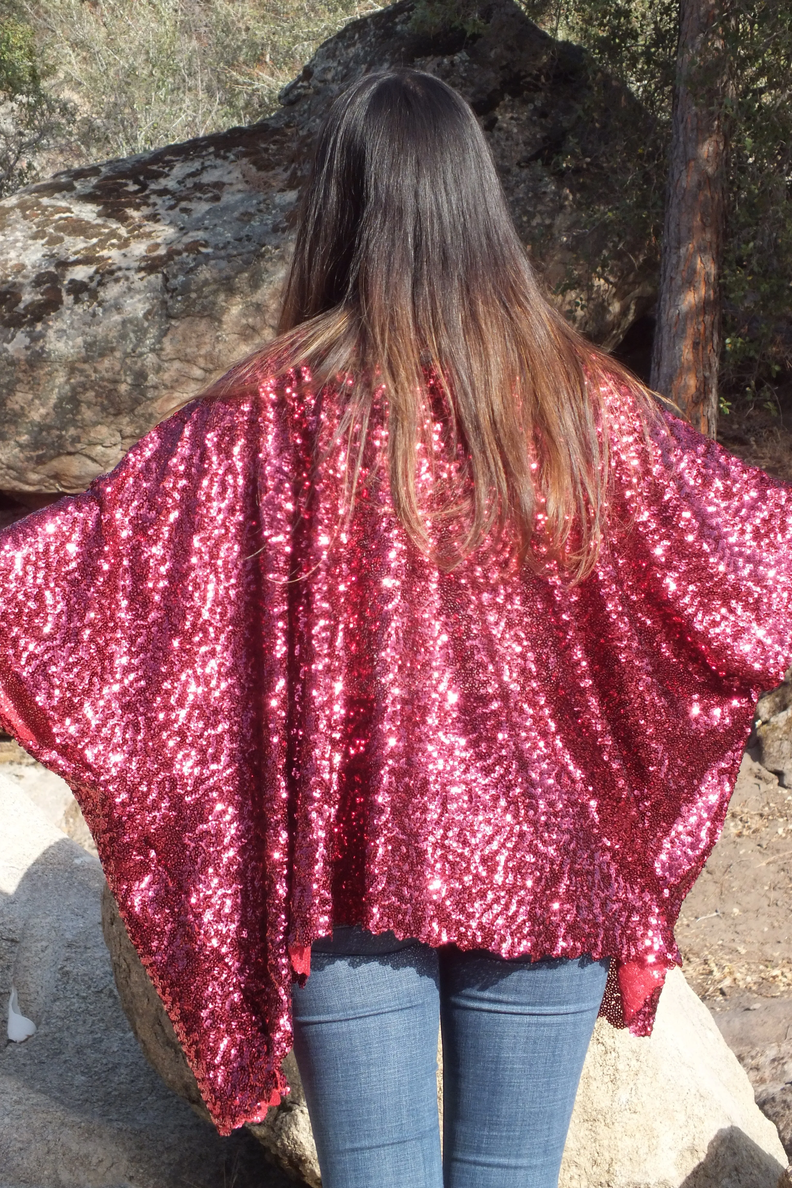 Red Sequin Kimono Top