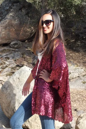 Red Sequin Kimono Top