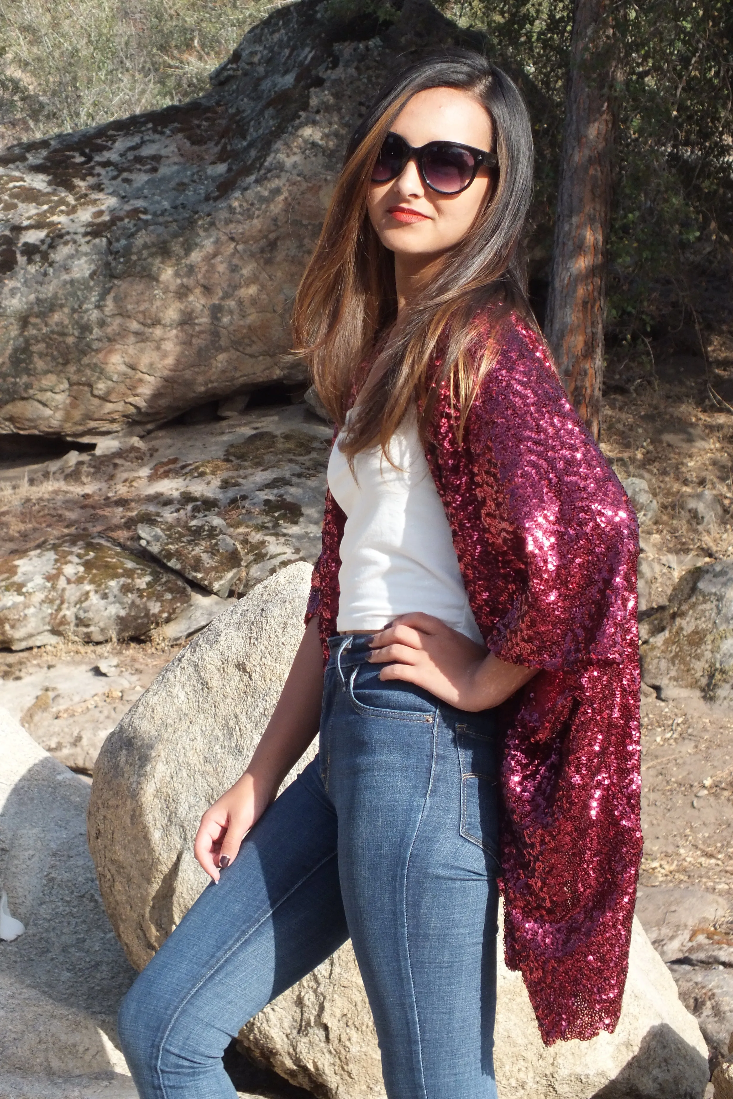Red Sequin Kimono Top