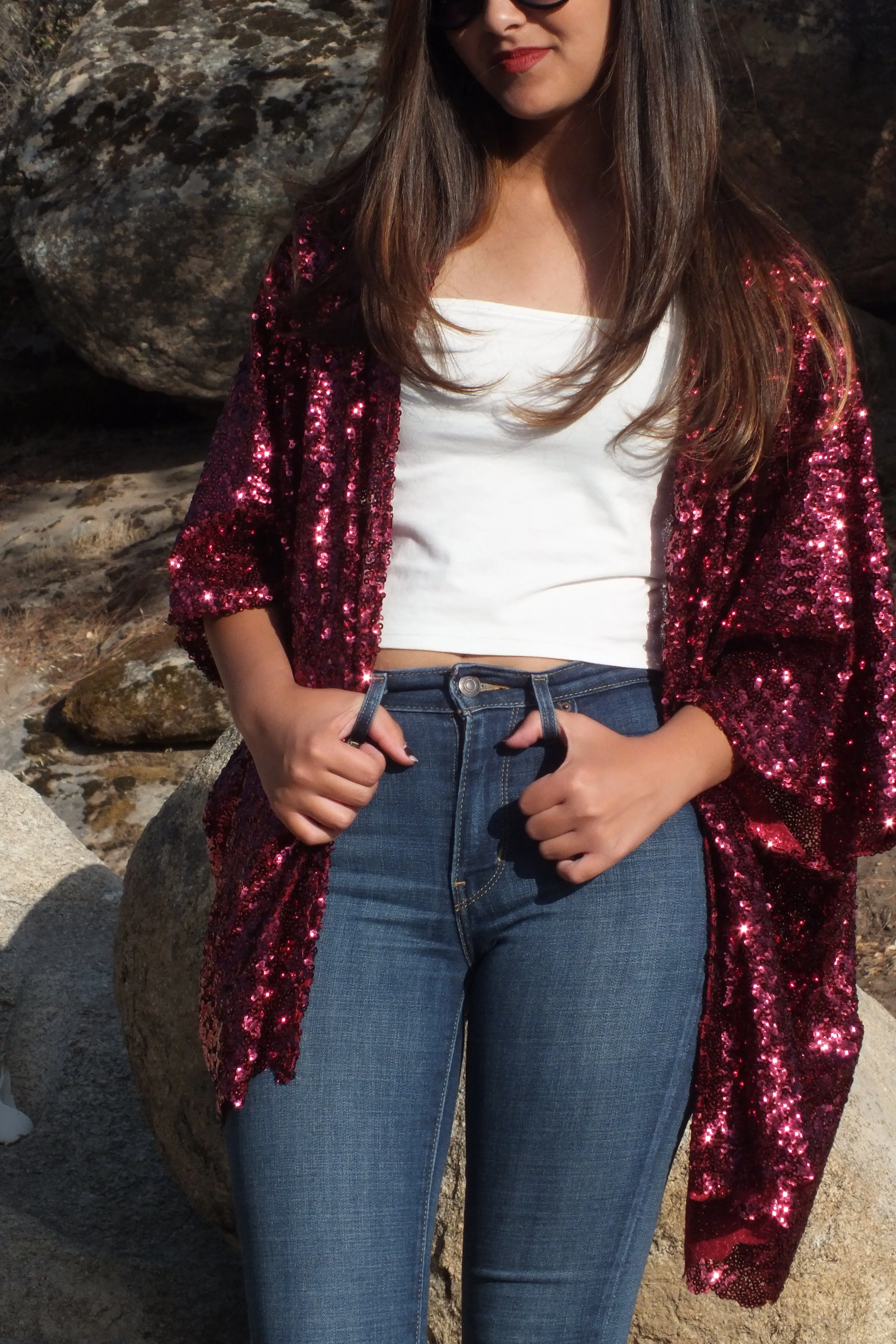 Red Sequin Kimono Top