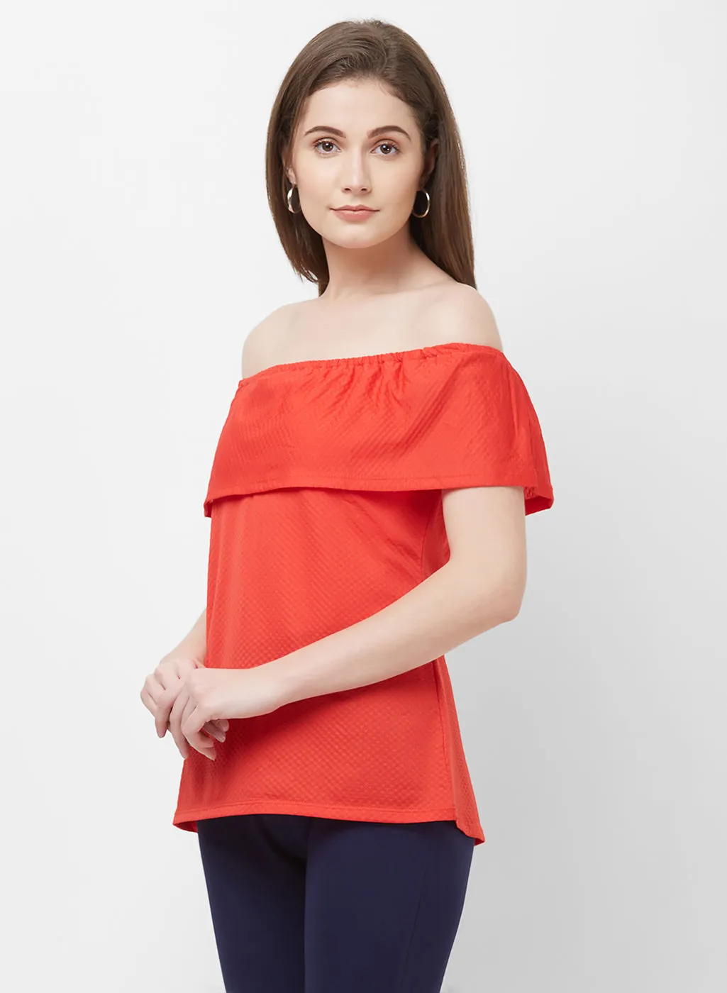 Red Short Sleeves Off Shoulder Top