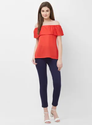 Red Short Sleeves Off Shoulder Top