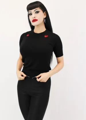 Red Sparrows Black Rockabilly Top