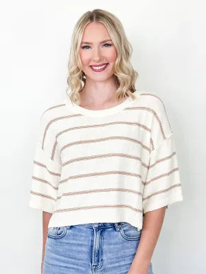 Reece - Striped Drop Shoulder Knit Top (Cream & Tan)