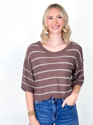 Reece - Striped Drop Shoulder Knit Top (Espresso & Cream)