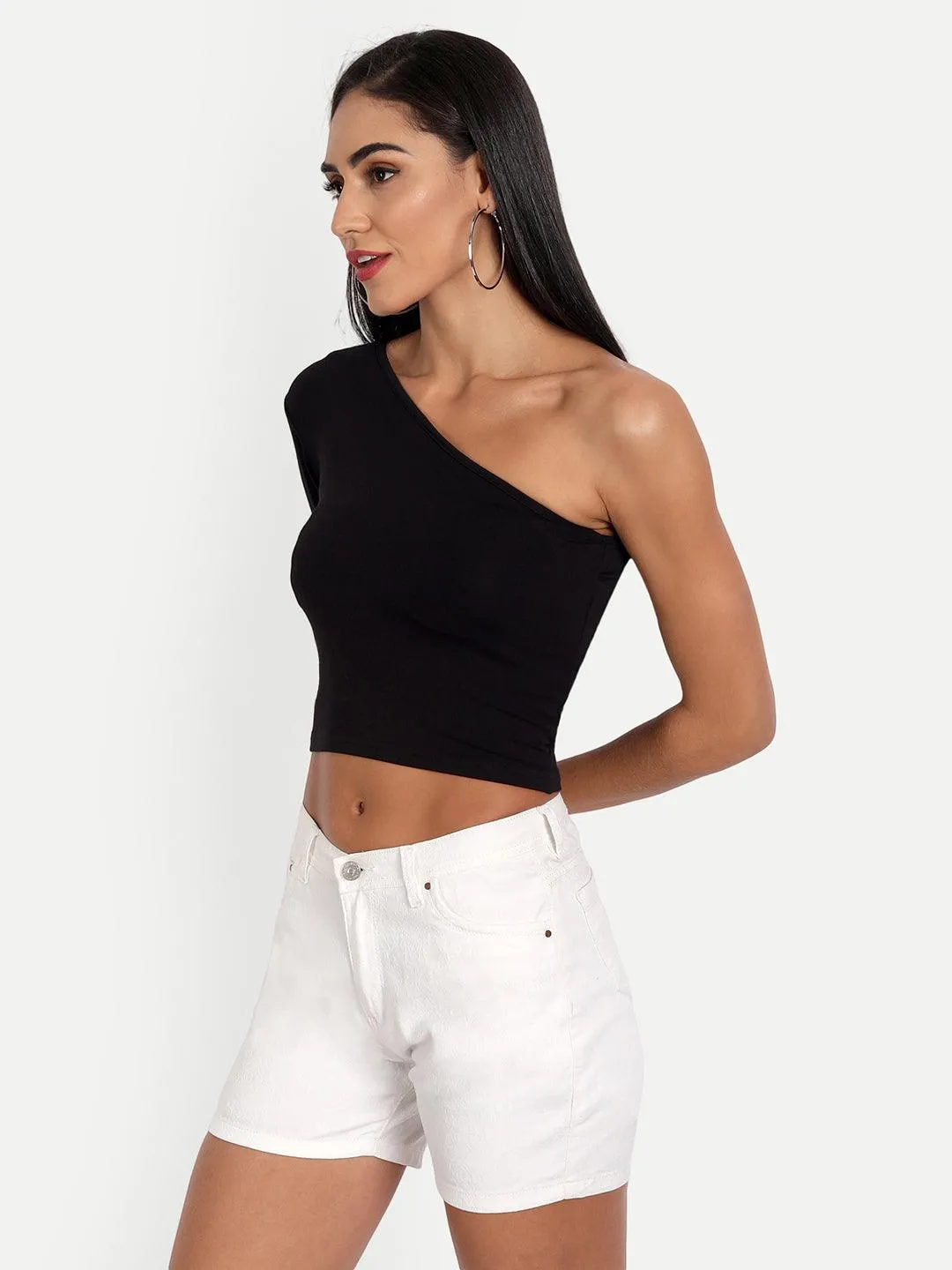 Regan Black One Shoulder Top