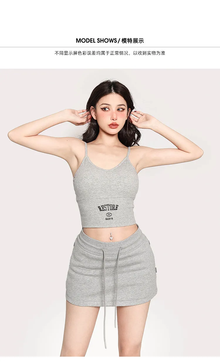 RESTORE Solid Color Sporty Spaghetti Strap Slim Cropped Top