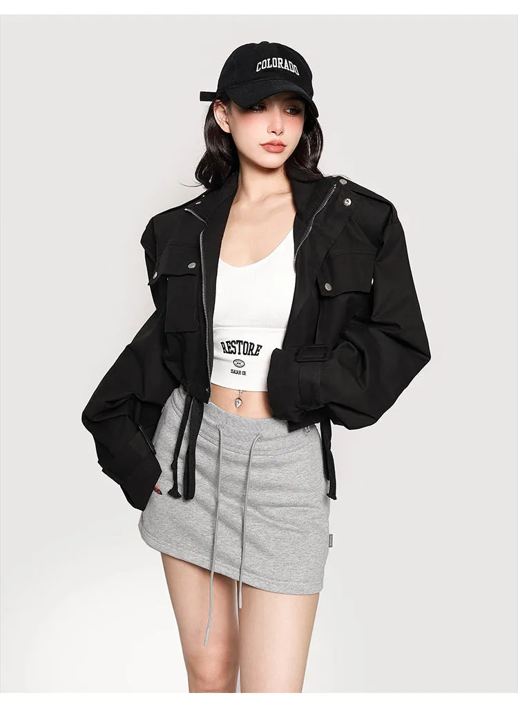 RESTORE Solid Color Sporty Spaghetti Strap Slim Cropped Top