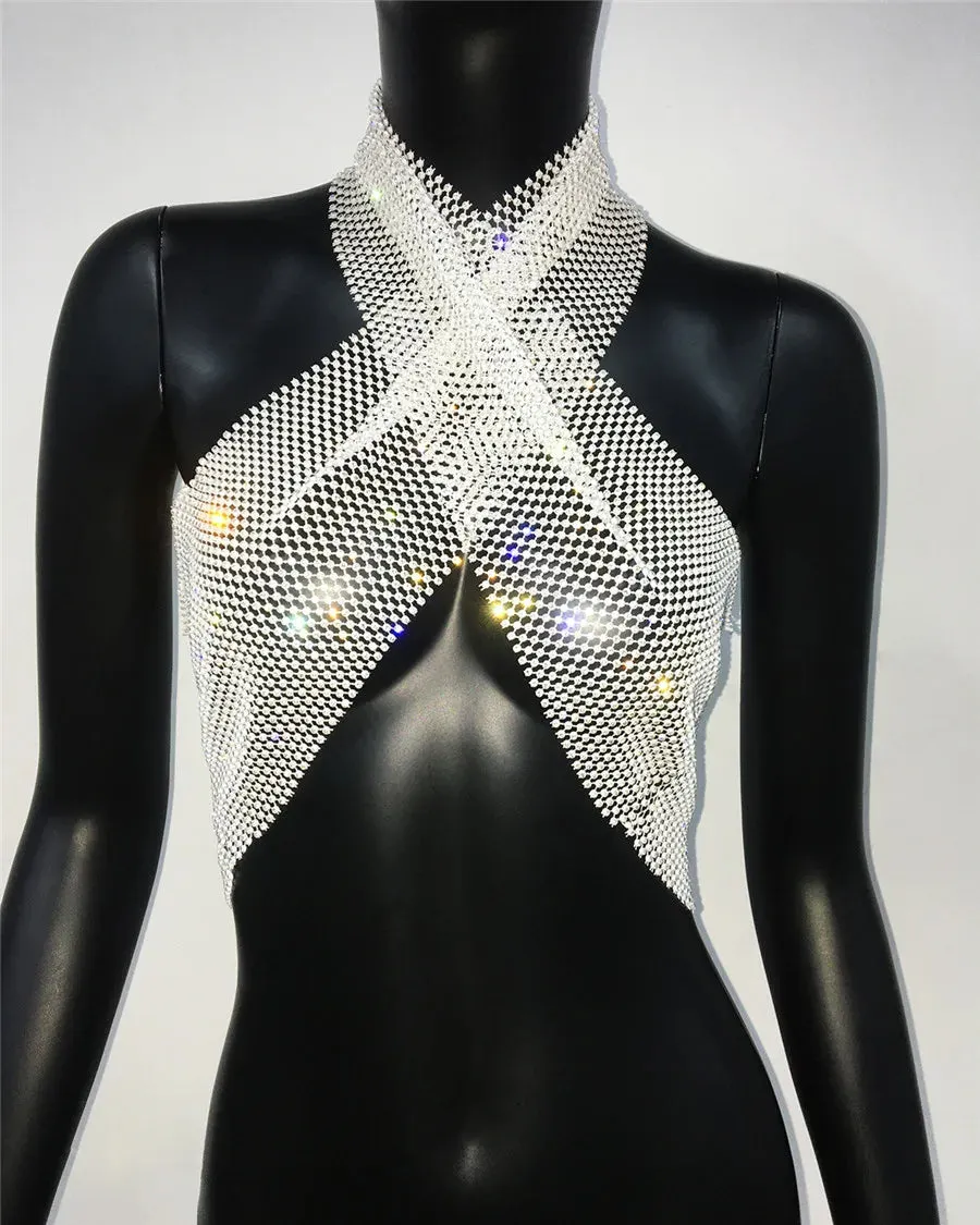 Rhinestone Fishnet Crop Top