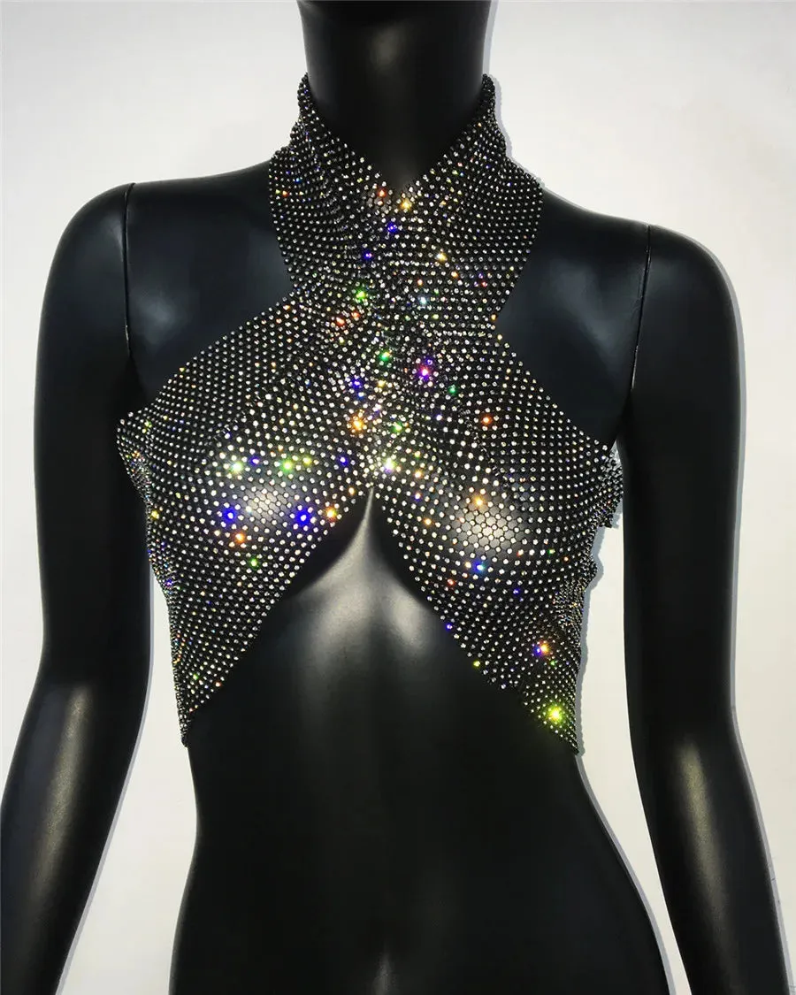 Rhinestone Fishnet Crop Top