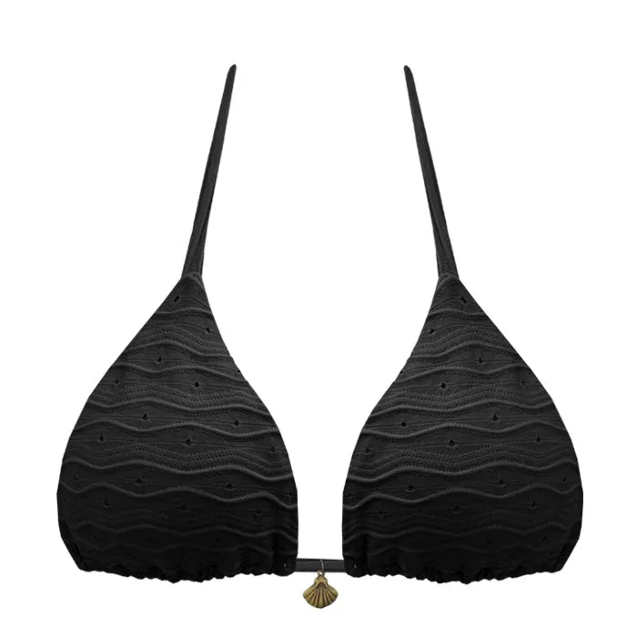 Ribbed Black Brazilian Triangle Bikini Top