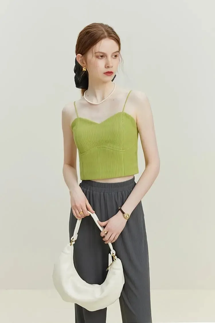 Ribbed Cropped Cami Top with Bra