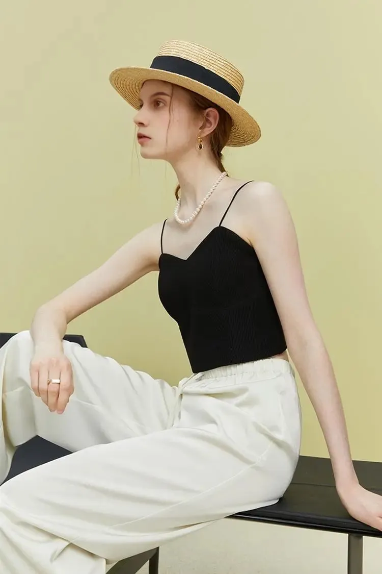Ribbed Cropped Cami Top with Bra