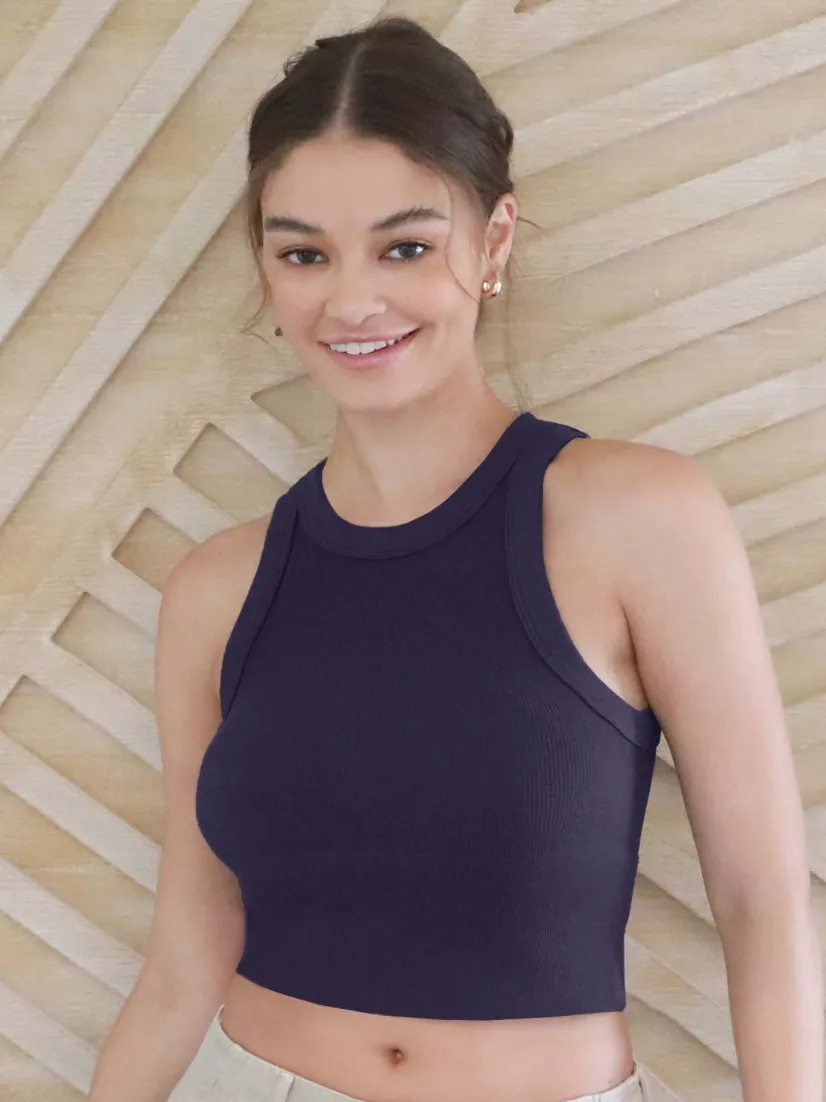 Ribbed high neck crop top