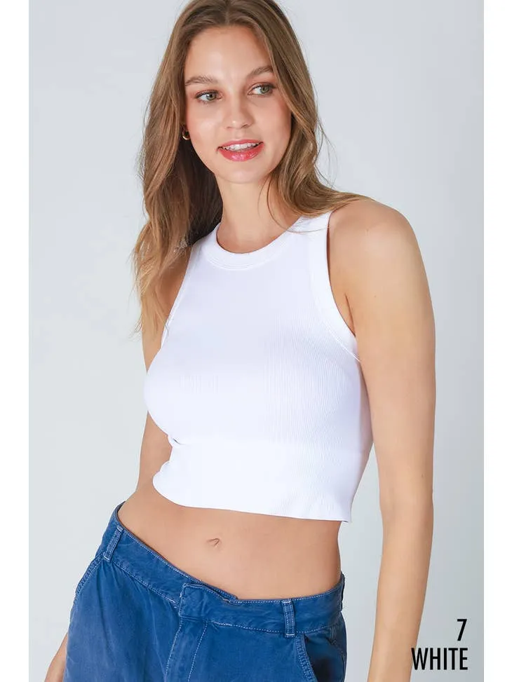 Ribbed High Neck Crop Top