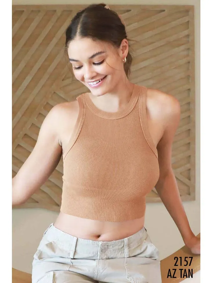 Ribbed High Neck Crop Top
