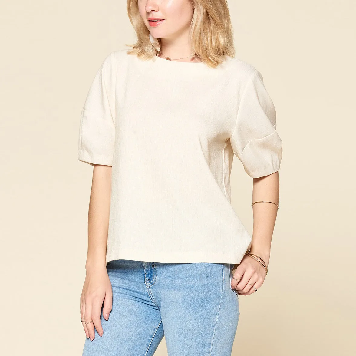 Ribbon Tie Linen Blouse