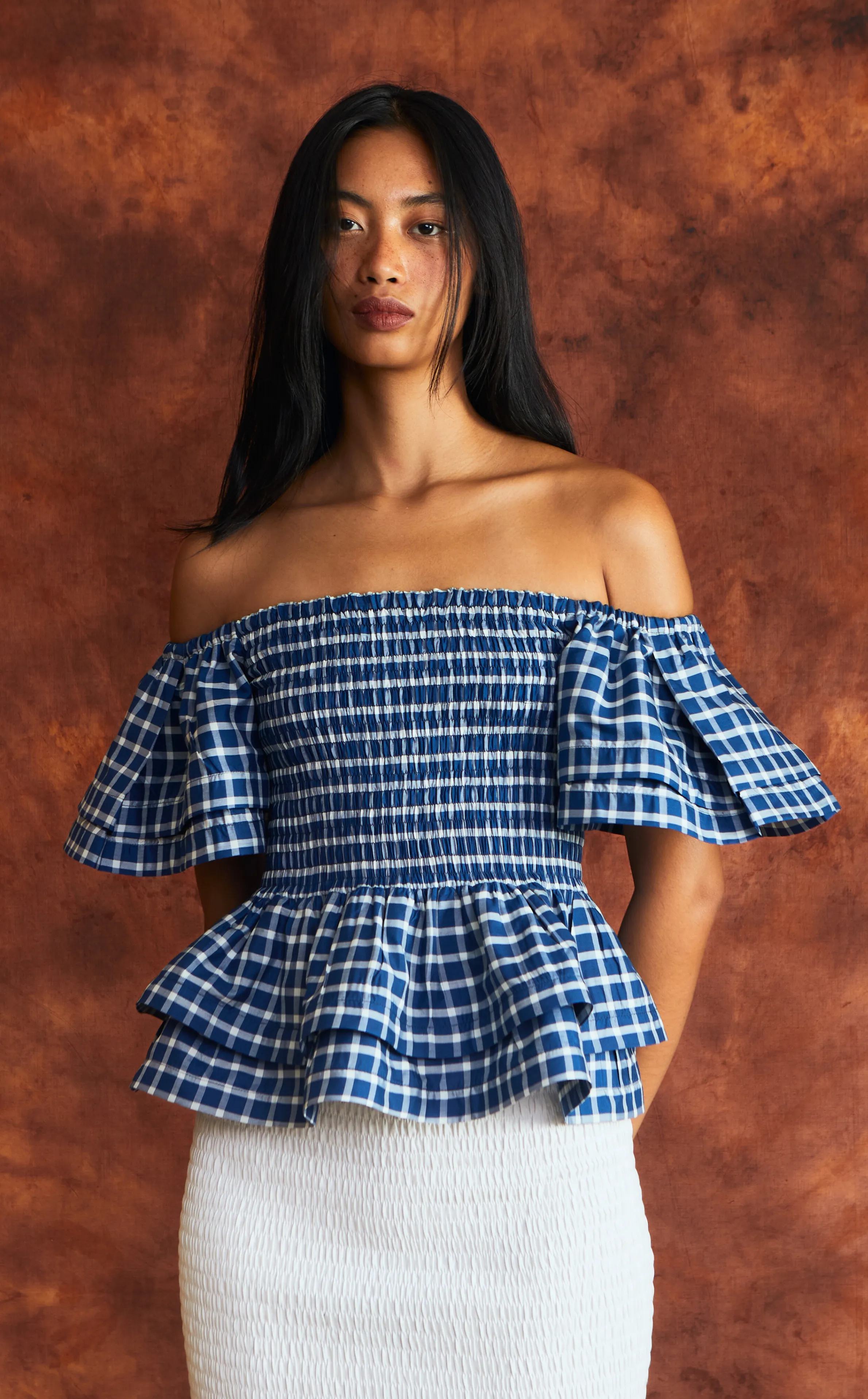 ROMA TOP - BLUE GINGHAM