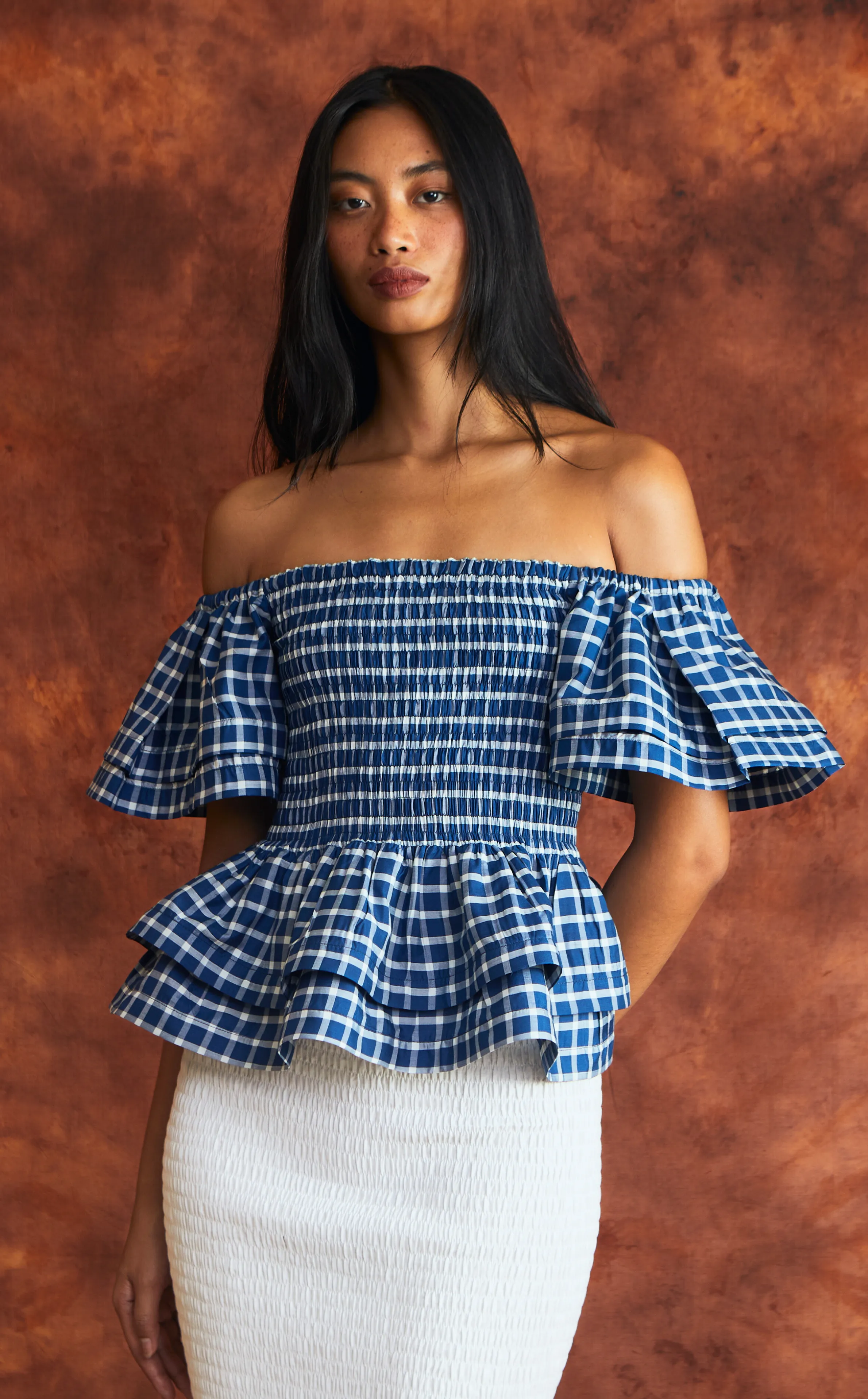 ROMA TOP - BLUE GINGHAM