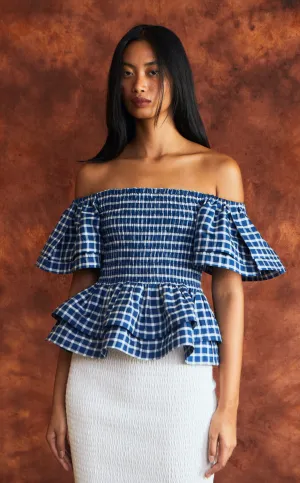 ROMA TOP - BLUE GINGHAM