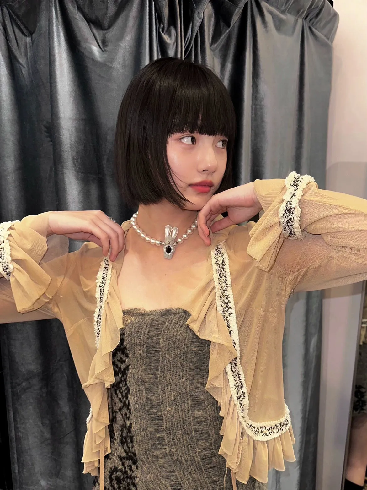 Romance  Mesh Ruffled Collar Blouse