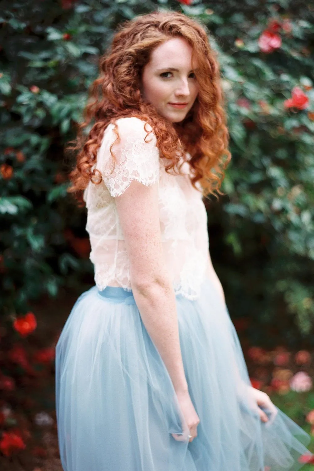 Roseline French lace blouse top in Ivory
