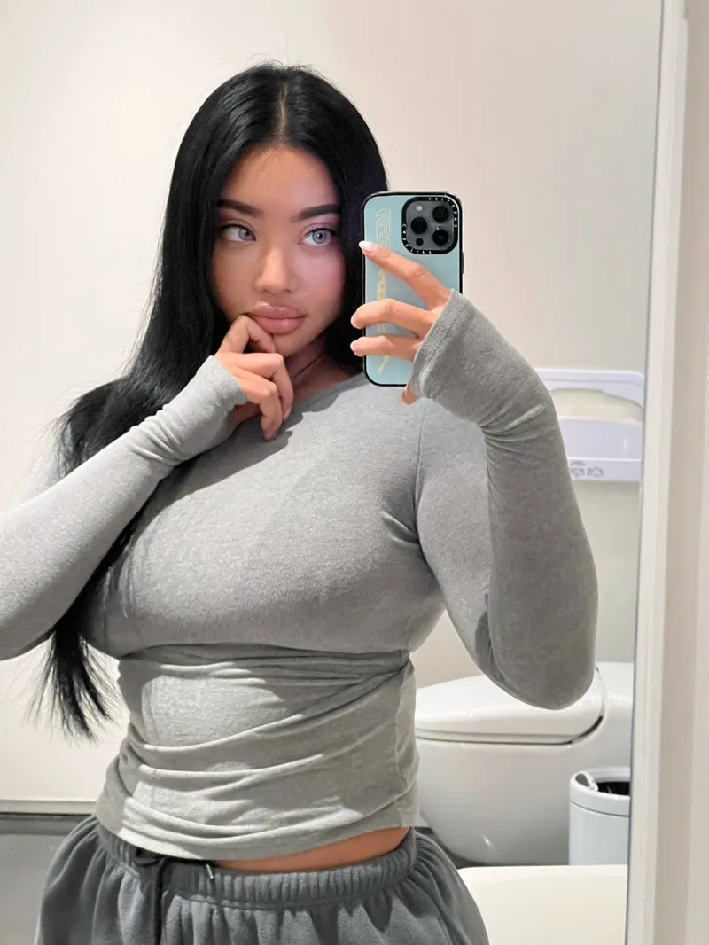 Rosemary Solid Color Slim Long Sleeve Top