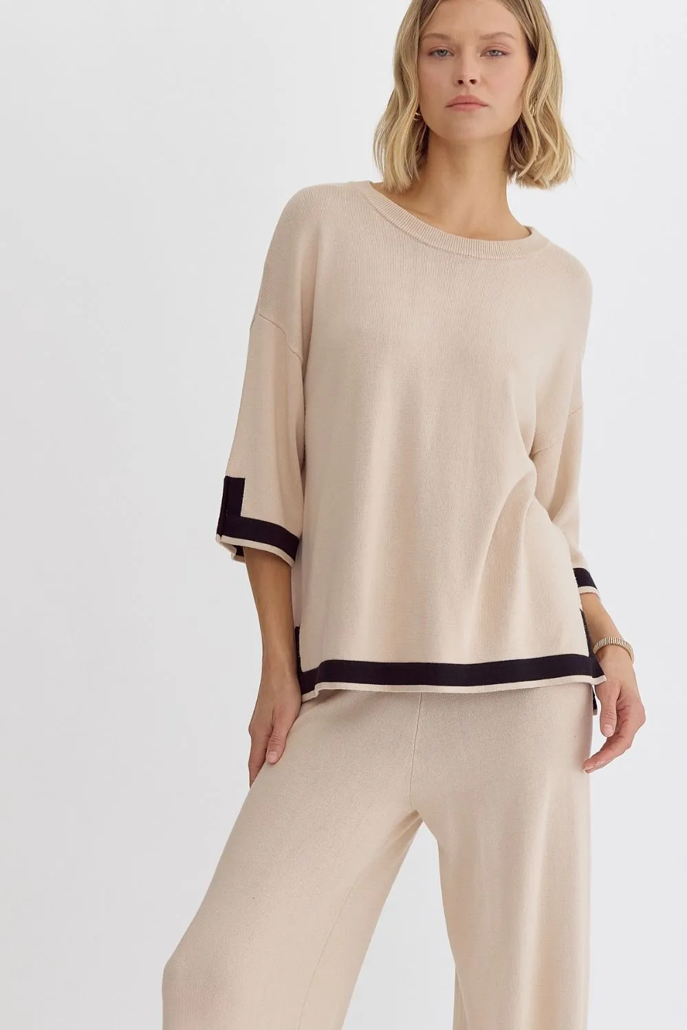 Round Neck 3/4 Sleeve Top