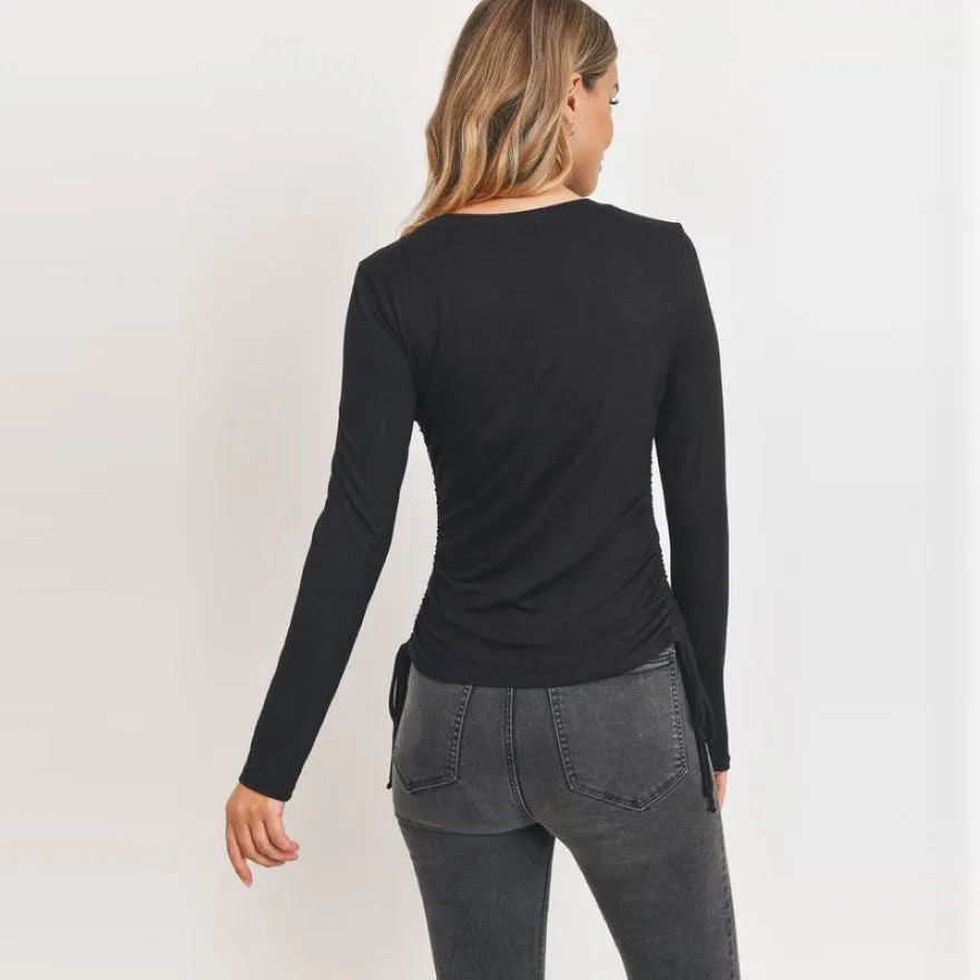 Round Neck Ruched Sides Top