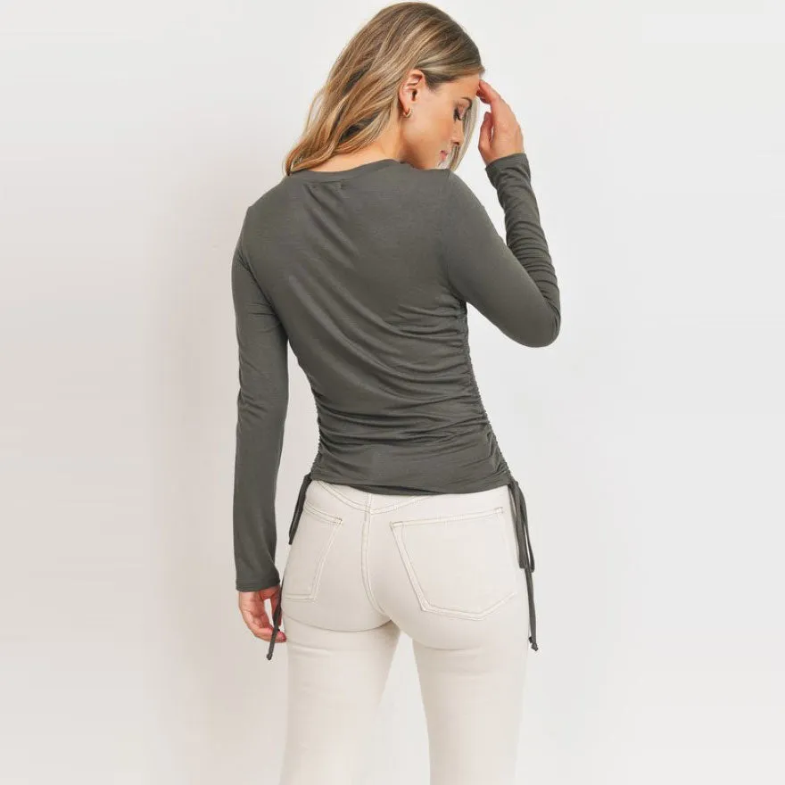 Round Neck Ruched Sides Top